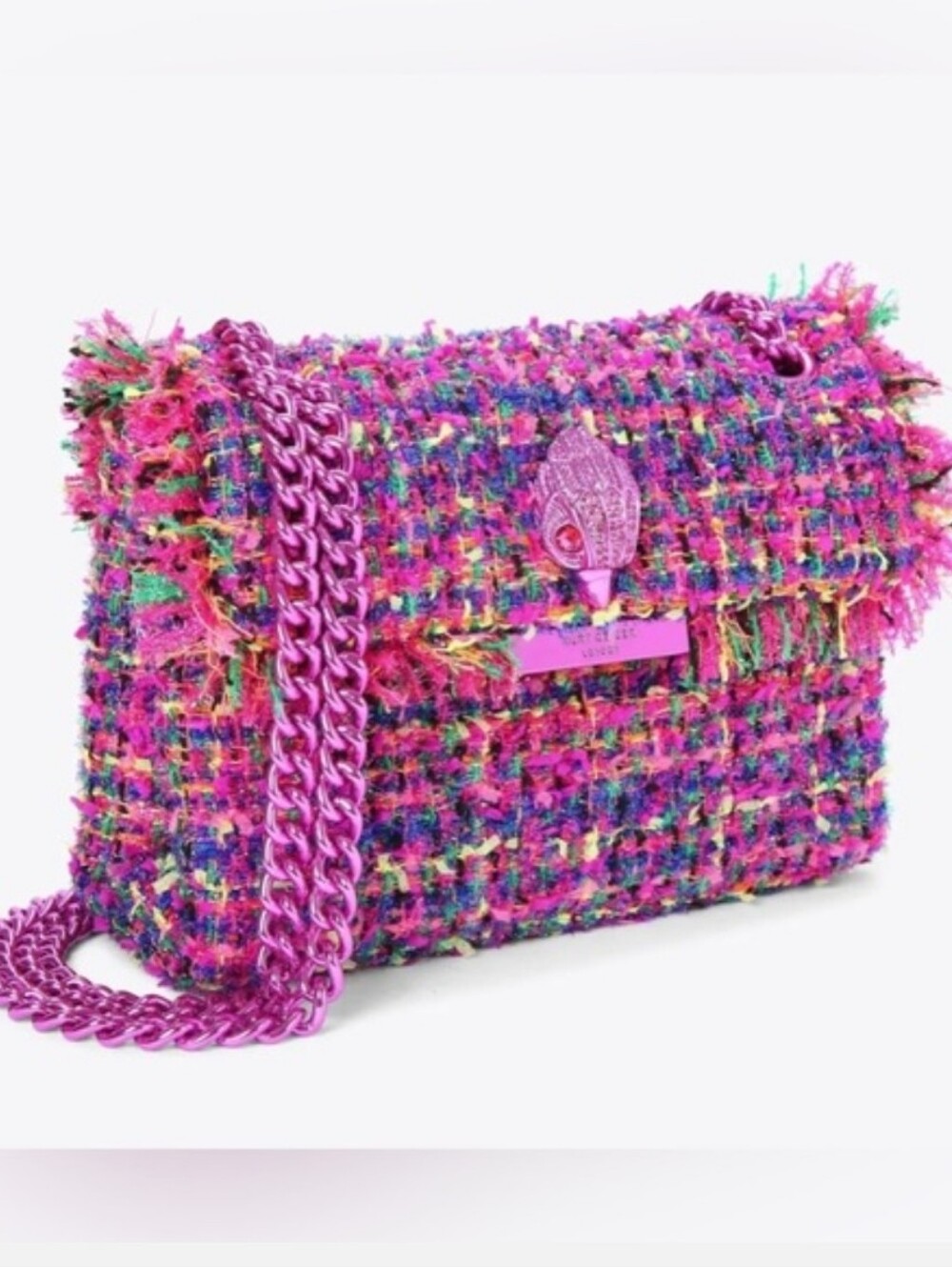 Kurt Geiger NWT Brixton Pink Women’s Multicolor Tweed Crossbody- Pink Chain